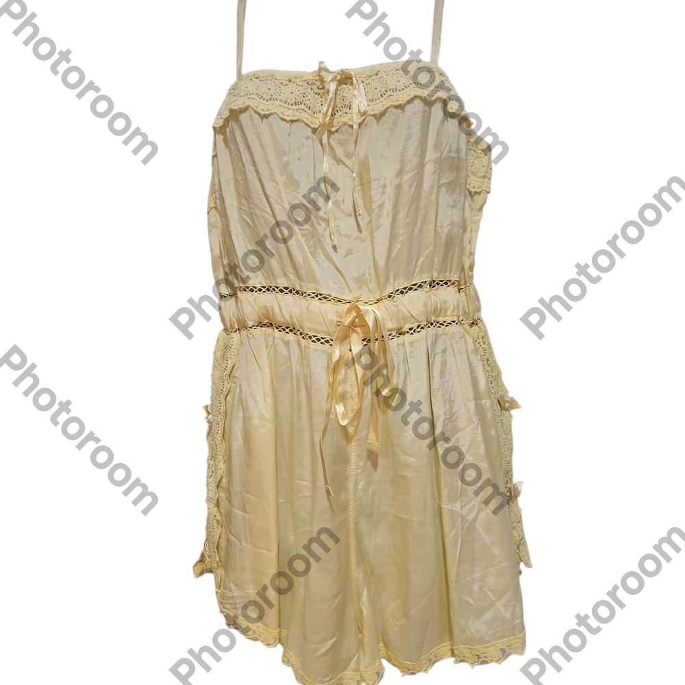 Out From Under UO Sail Away With Me Yellow Lace Trim Sleep Romper SizeLG